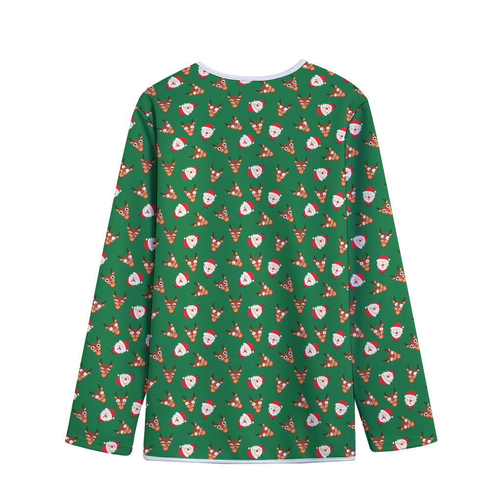 Santa Claus And Reindeer Emoji Print Long Sleeve Short Coat