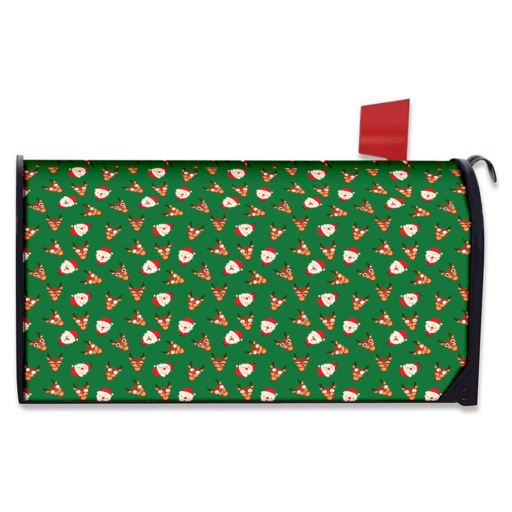 Santa Claus And Reindeer Emoji Print Mailbox Cover