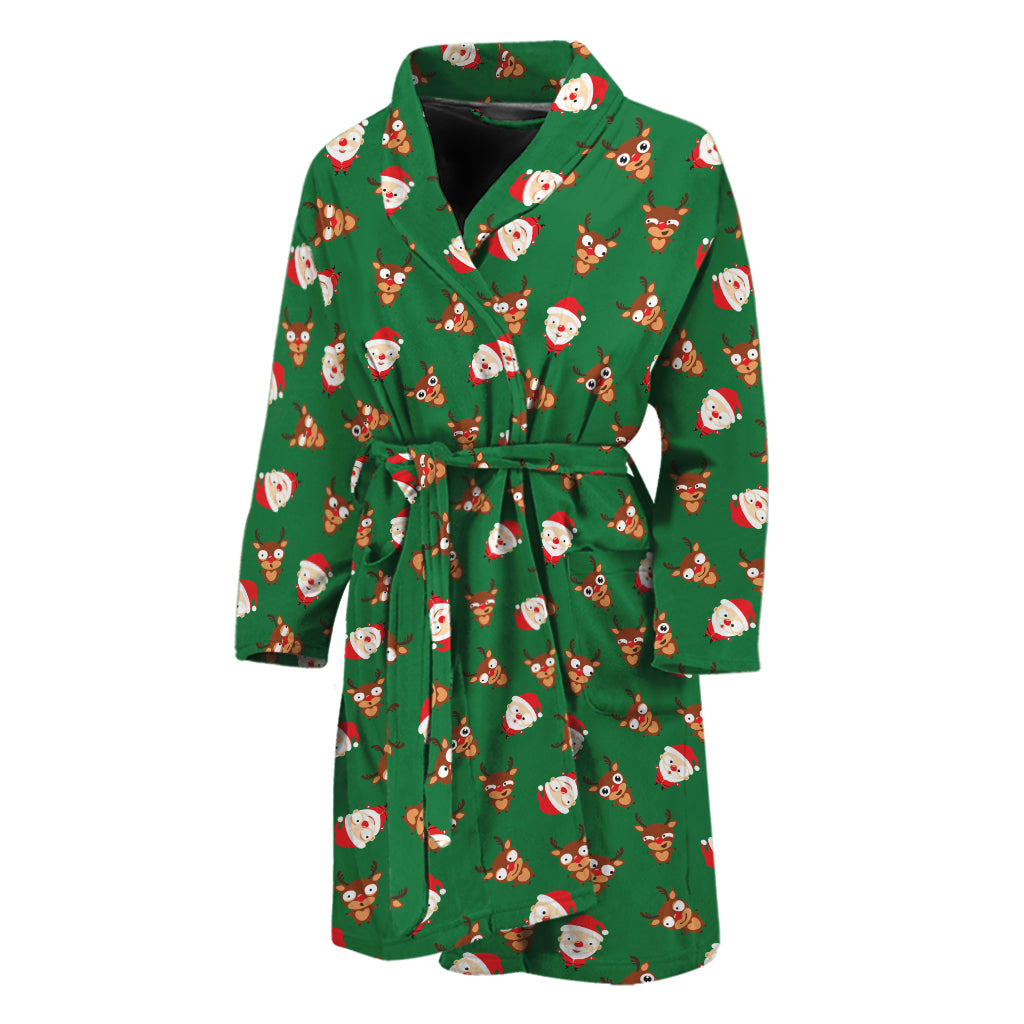 Santa Claus And Reindeer Emoji Print Men's Bathrobe