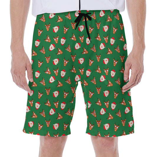 Santa Claus And Reindeer Emoji Print Men's Beach Shorts