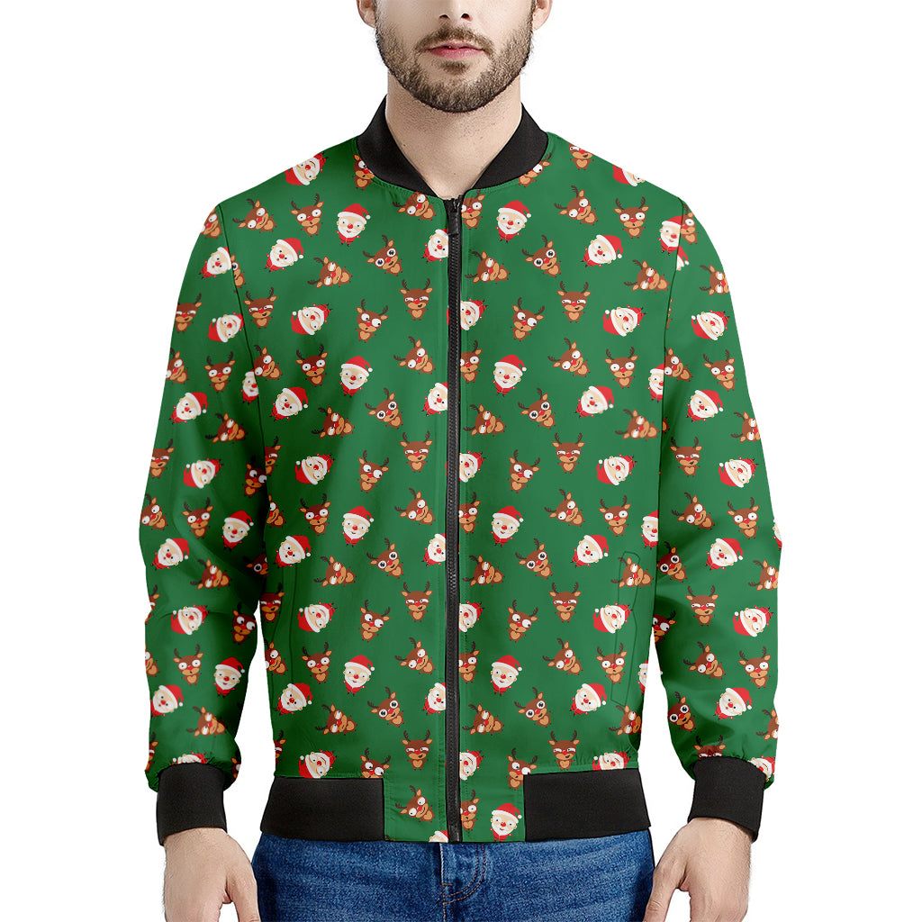 Santa Claus And Reindeer Emoji Print Men's Bomber Jacket