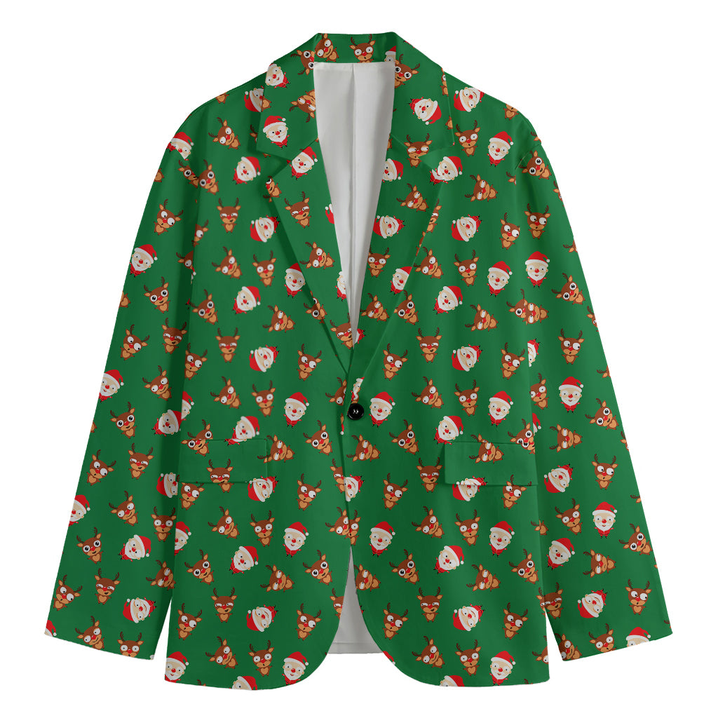 Santa Claus And Reindeer Emoji Print Men's Cotton Blazer