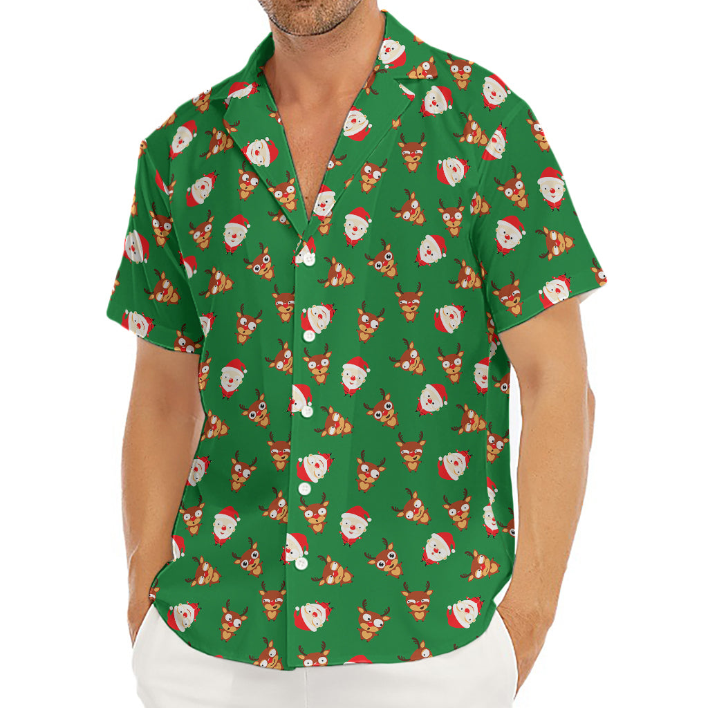 Santa Claus And Reindeer Emoji Print Men's Deep V-Neck Shirt