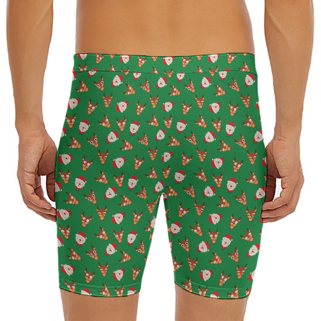 Santa Claus And Reindeer Emoji Print Men's Long Boxer Briefs