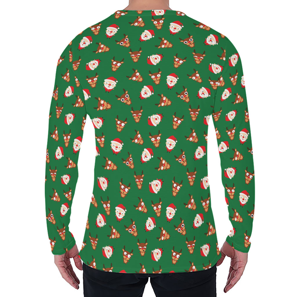 Santa Claus And Reindeer Emoji Print Men's Long Sleeve T-Shirt