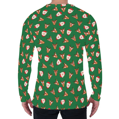 Santa Claus And Reindeer Emoji Print Men's Long Sleeve T-Shirt