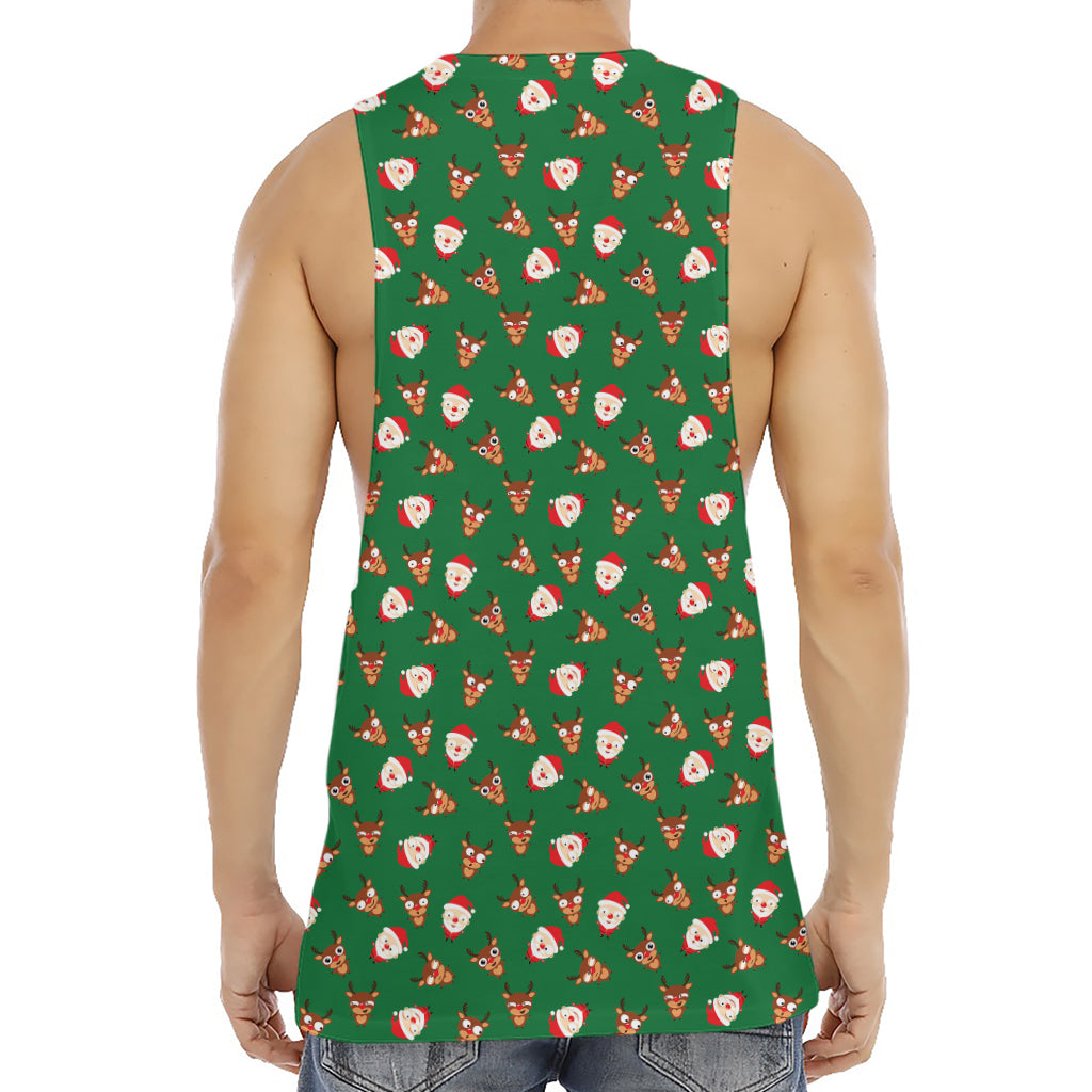 Santa Claus And Reindeer Emoji Print Men's Muscle Tank Top