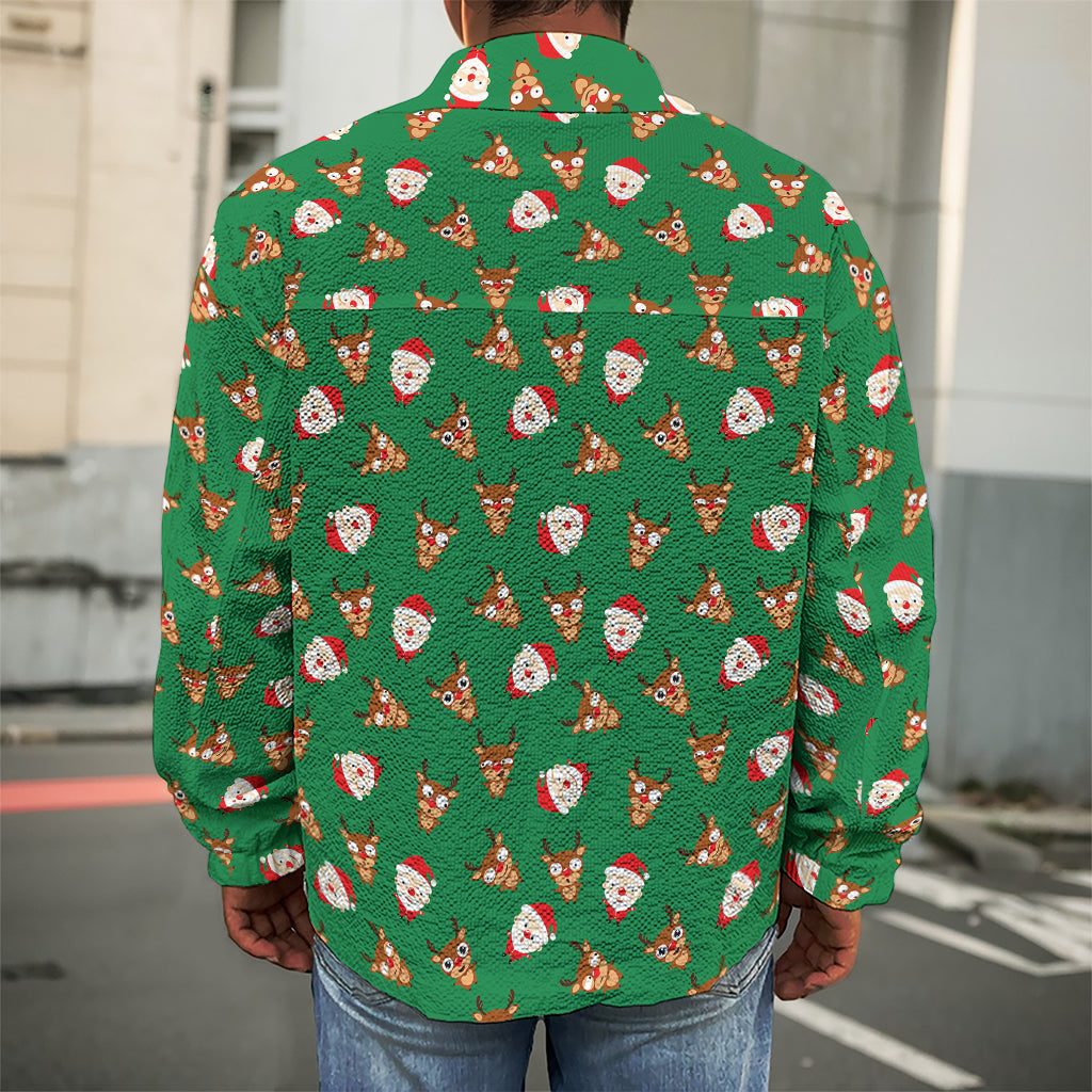 Santa Claus And Reindeer Emoji Print Men's Shirt Jacket