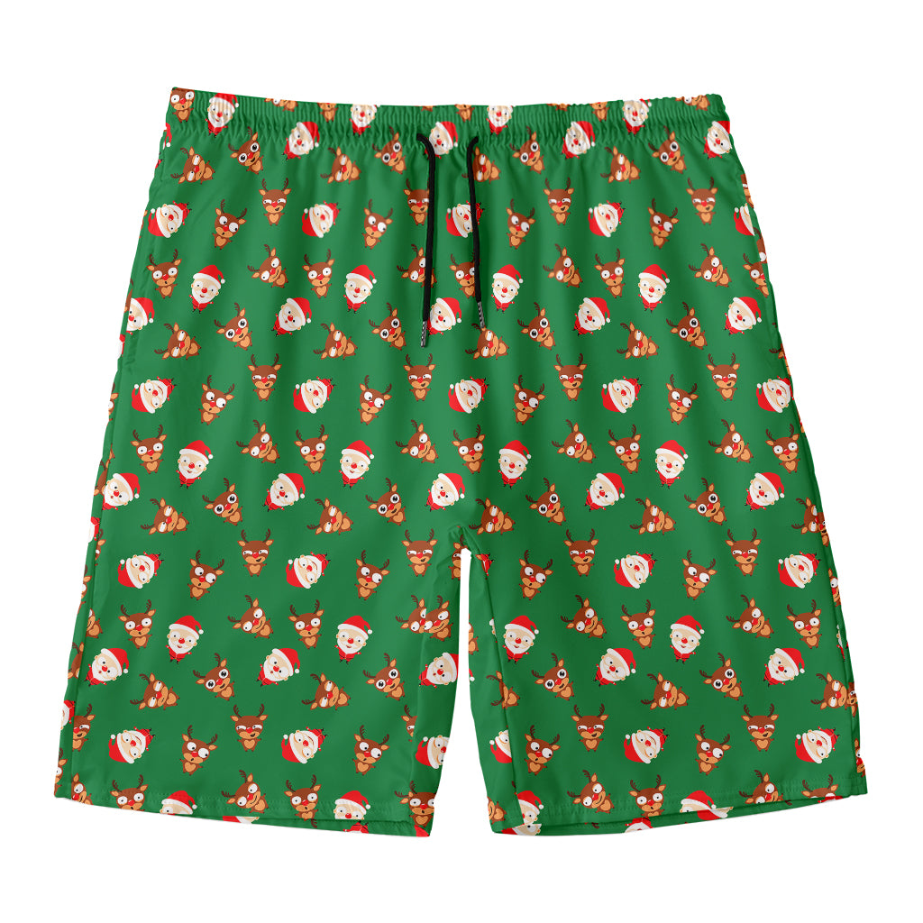 Santa Claus And Reindeer Emoji Print Men's Swim Trunks