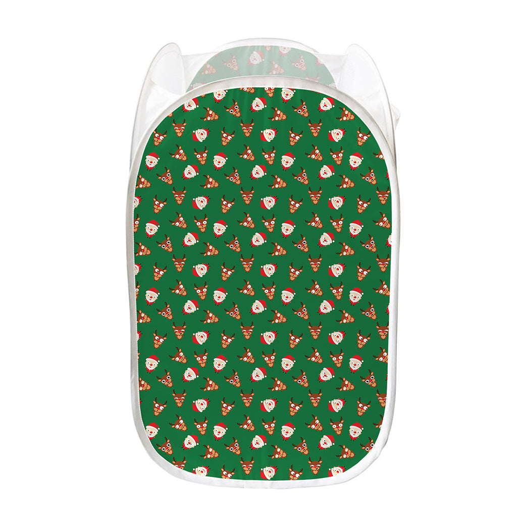 Santa Claus And Reindeer Emoji Print Mesh Laundry Hamper