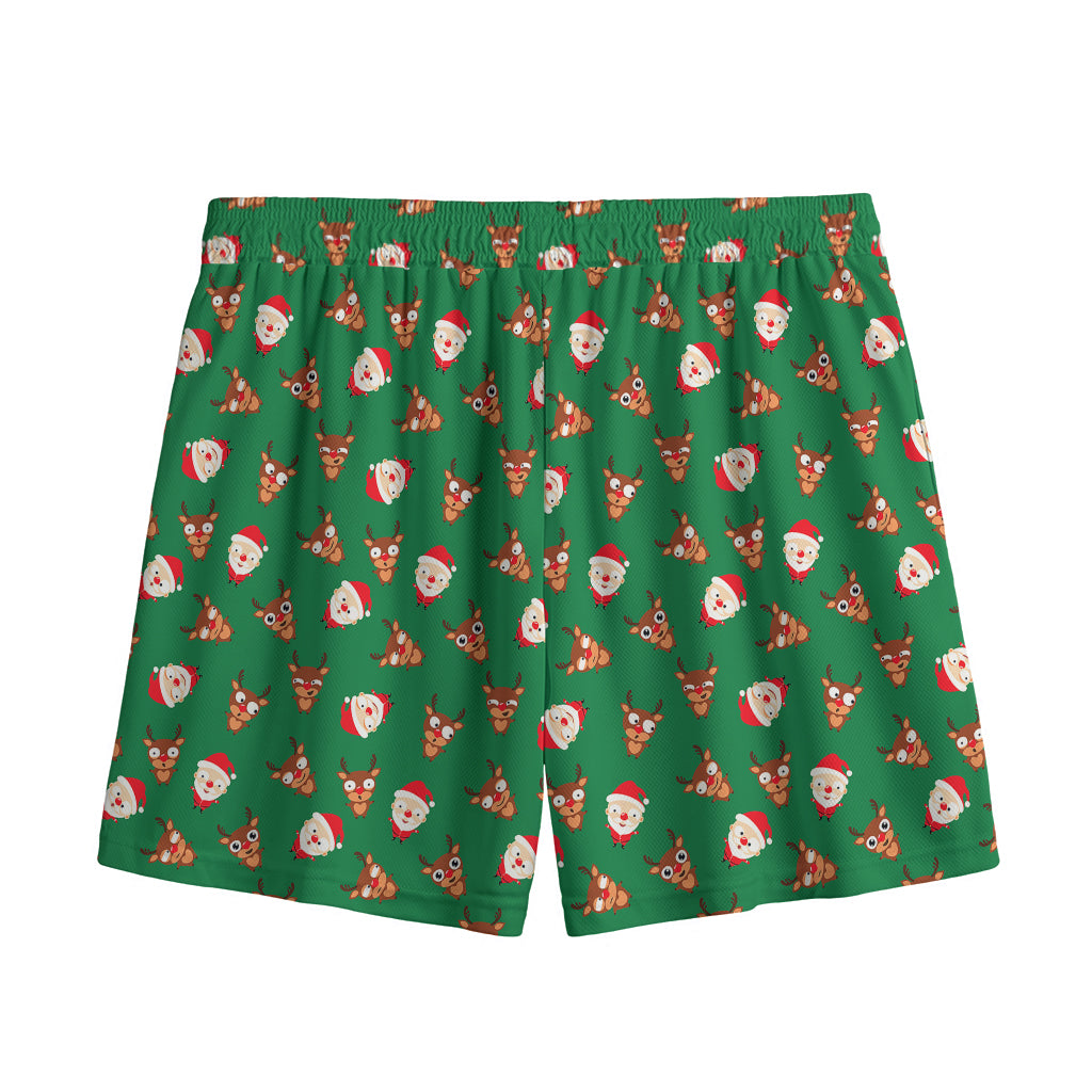 Santa Claus And Reindeer Emoji Print Mesh Shorts