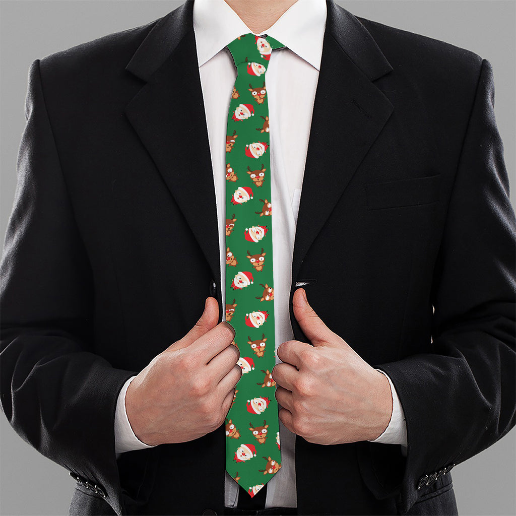 Santa Claus And Reindeer Emoji Print Necktie