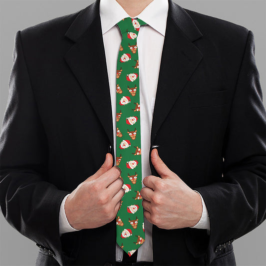 Santa Claus And Reindeer Emoji Print Necktie