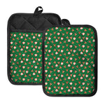 Santa Claus And Reindeer Emoji Print Pot Holders With Pocket