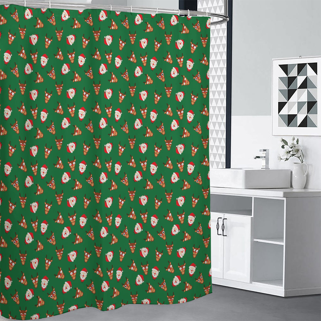 Santa Claus And Reindeer Emoji Print Premium Shower Curtain