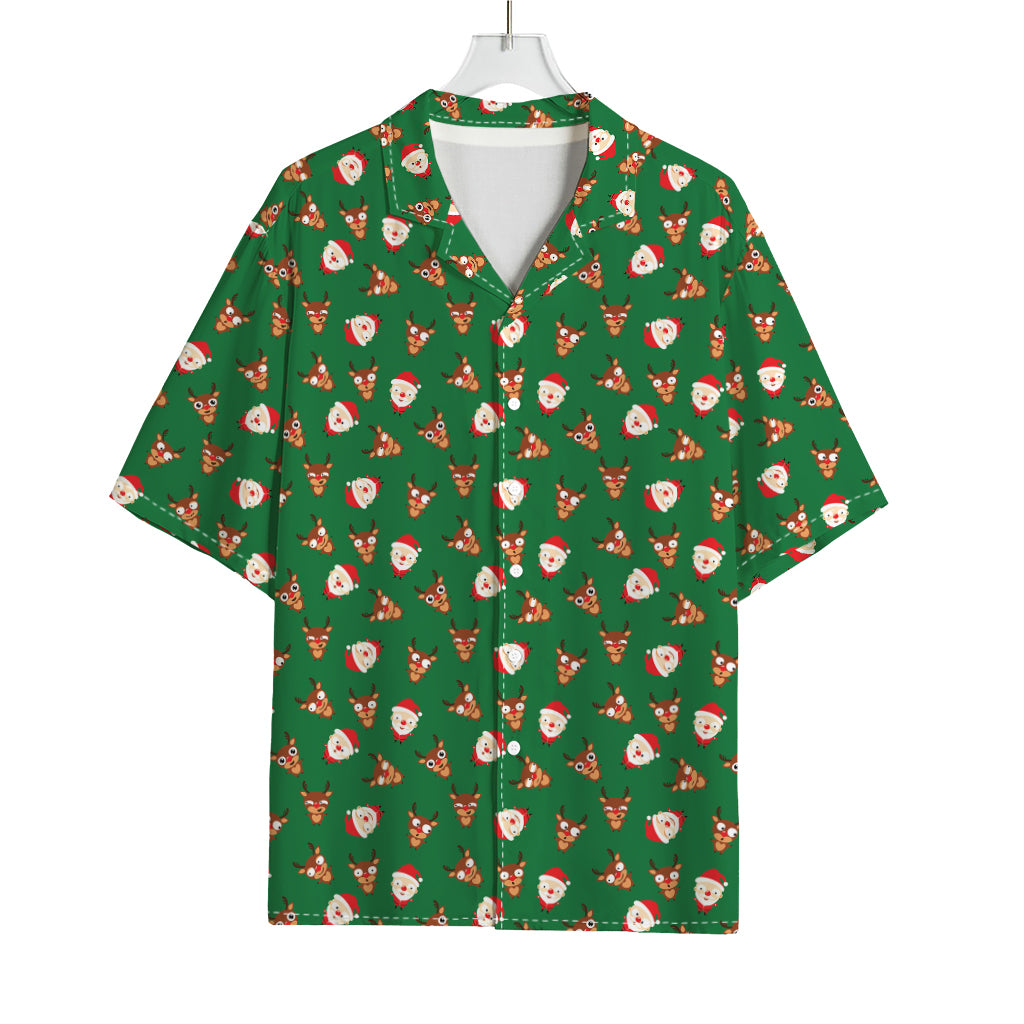 Santa Claus And Reindeer Emoji Print Rayon Hawaiian Shirt