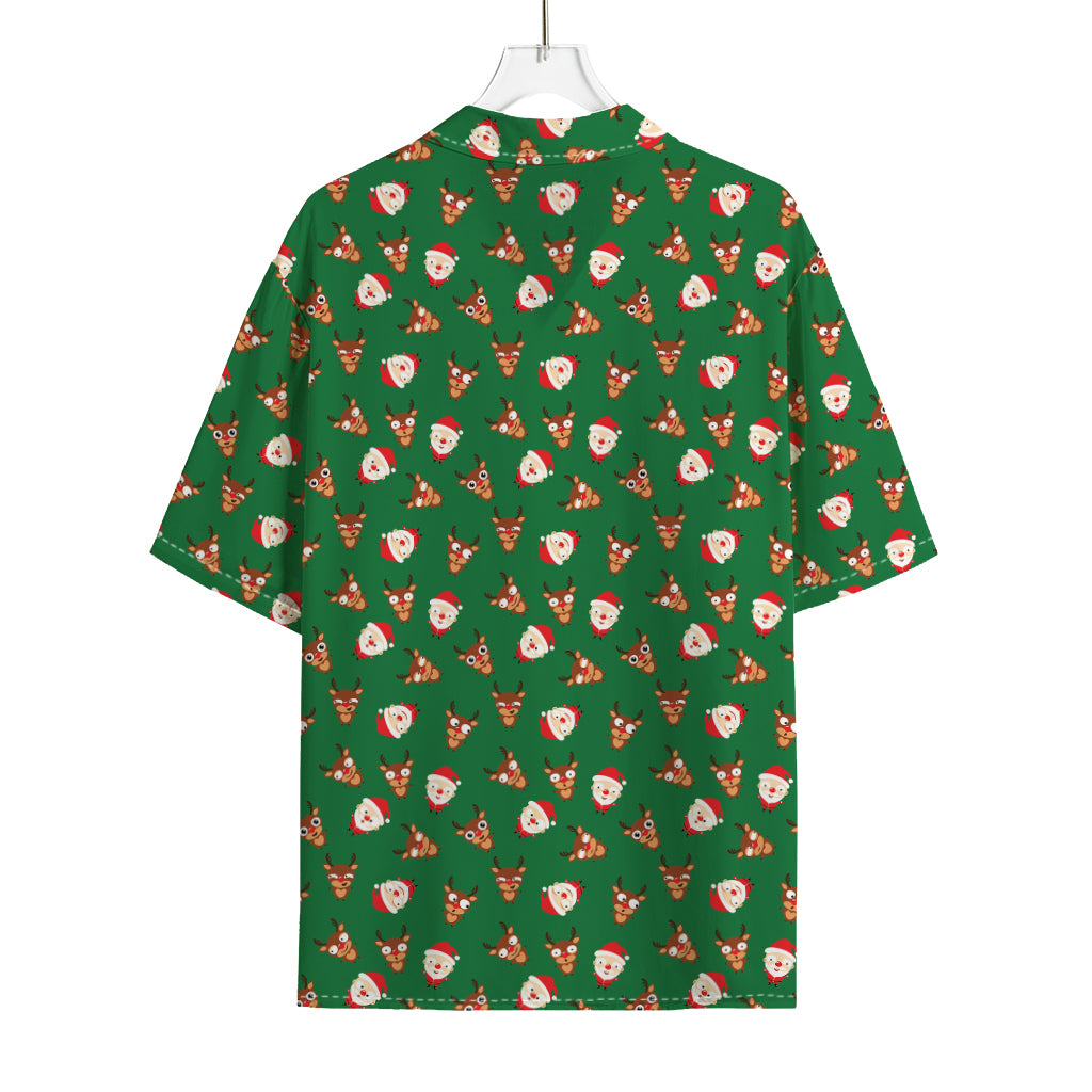 Santa Claus And Reindeer Emoji Print Rayon Hawaiian Shirt