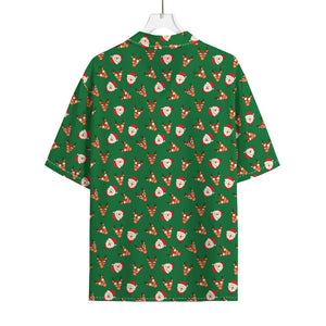 Santa Claus And Reindeer Emoji Print Rayon Hawaiian Shirt