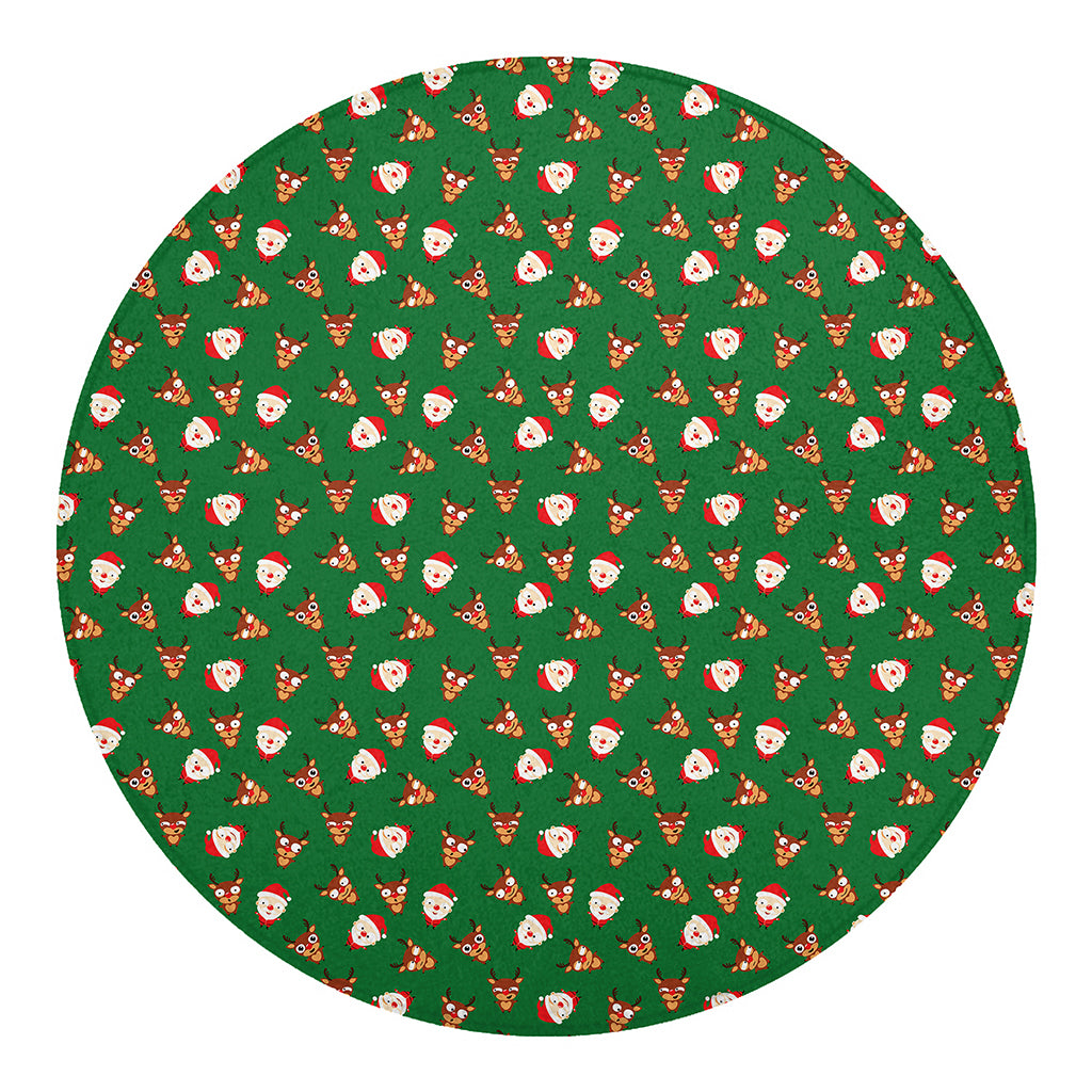 Santa Claus And Reindeer Emoji Print Round Blanket