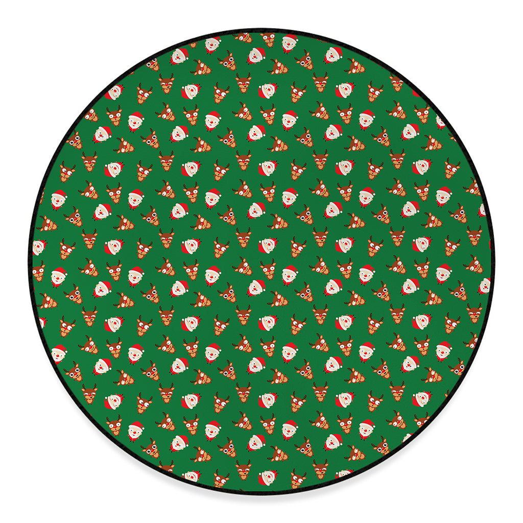 Santa Claus And Reindeer Emoji Print Round Floor Mat