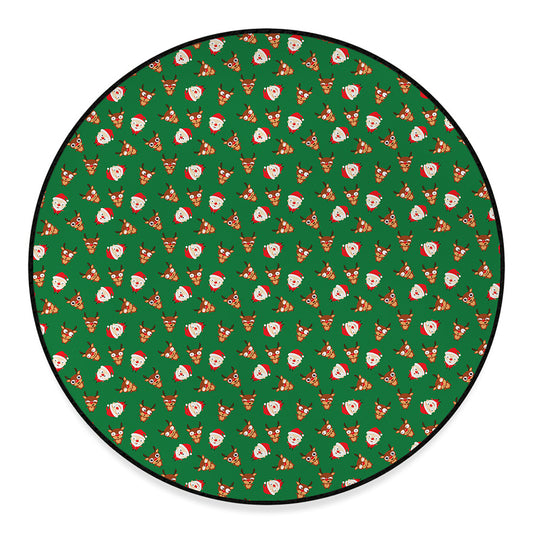 Santa Claus And Reindeer Emoji Print Round Floor Mat