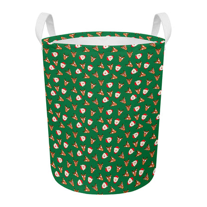 Santa Claus And Reindeer Emoji Print Round Laundry Basket