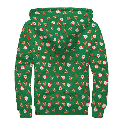 Santa Claus And Reindeer Emoji Print Sherpa Lined Zip Up Hoodie