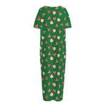 Santa Claus And Reindeer Emoji Print Short Sleeve Long Nightdress