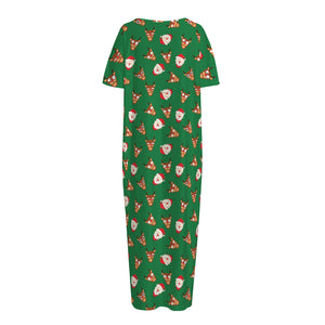 Santa Claus And Reindeer Emoji Print Short Sleeve Long Nightdress