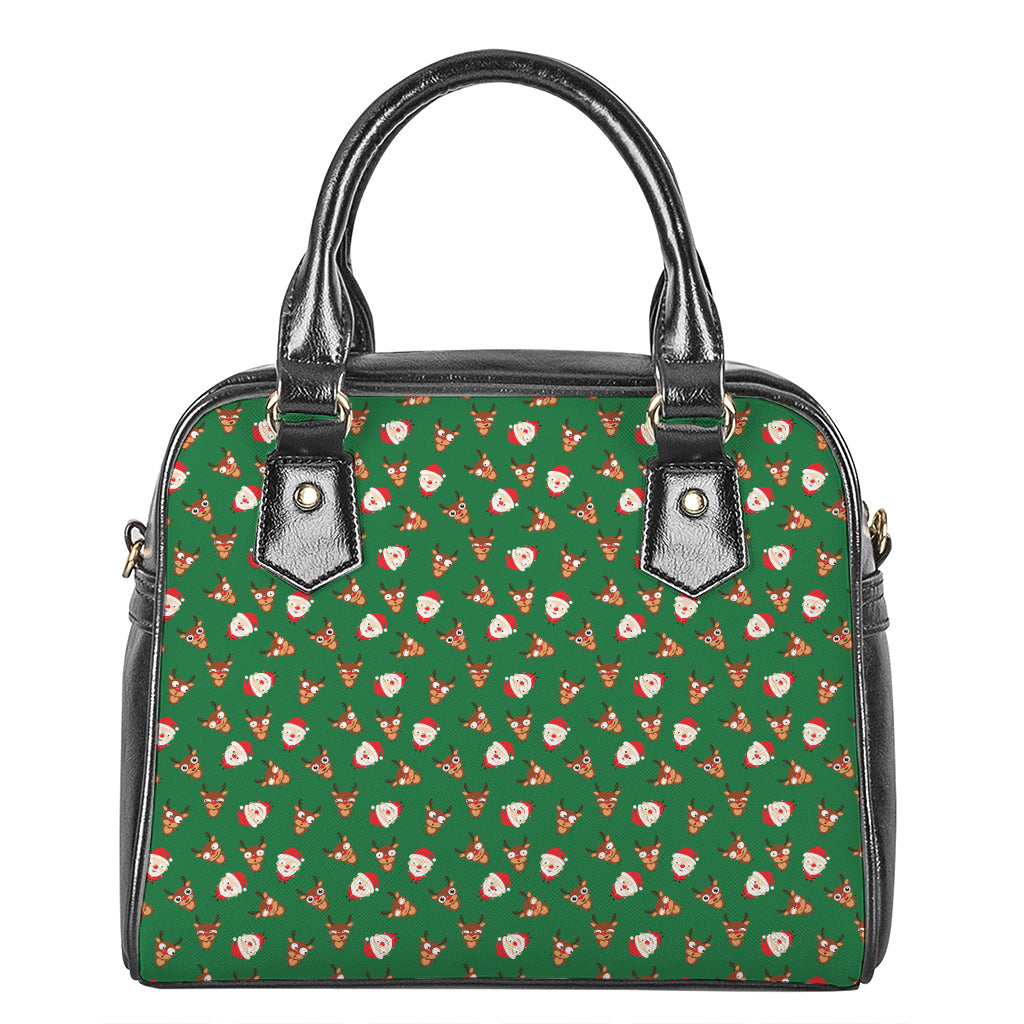 Santa Claus And Reindeer Emoji Print Shoulder Handbag