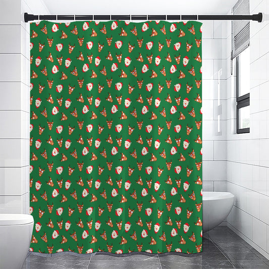 Santa Claus And Reindeer Emoji Print Shower Curtain