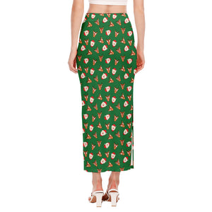 Santa Claus And Reindeer Emoji Print Side Slit Maxi Skirt