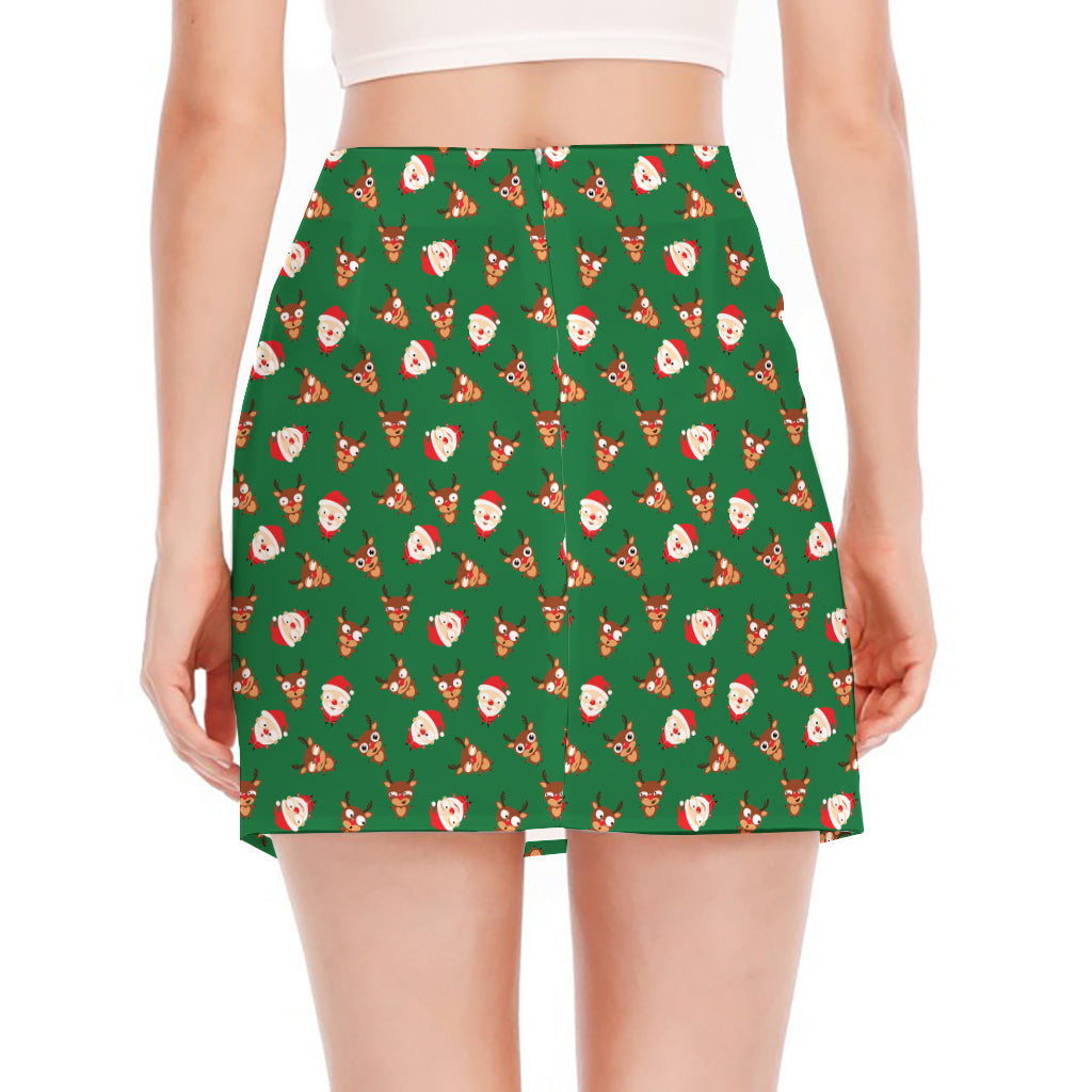 Santa Claus And Reindeer Emoji Print Side Slit Mini Skirt