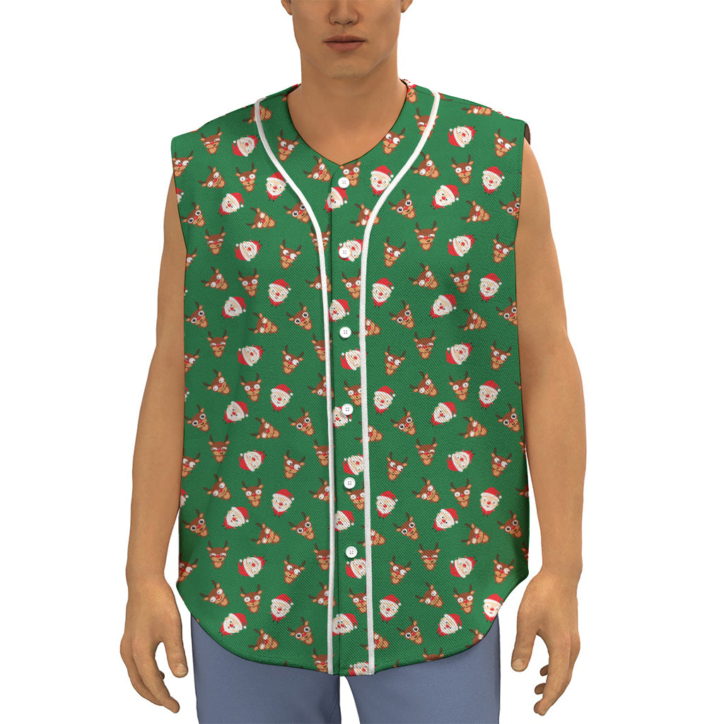 Santa Claus And Reindeer Emoji Print Sleeveless Baseball Jersey