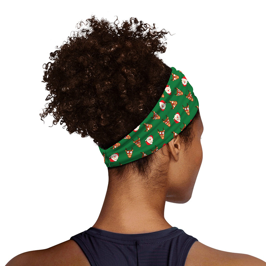 Santa Claus And Reindeer Emoji Print Sports Headband