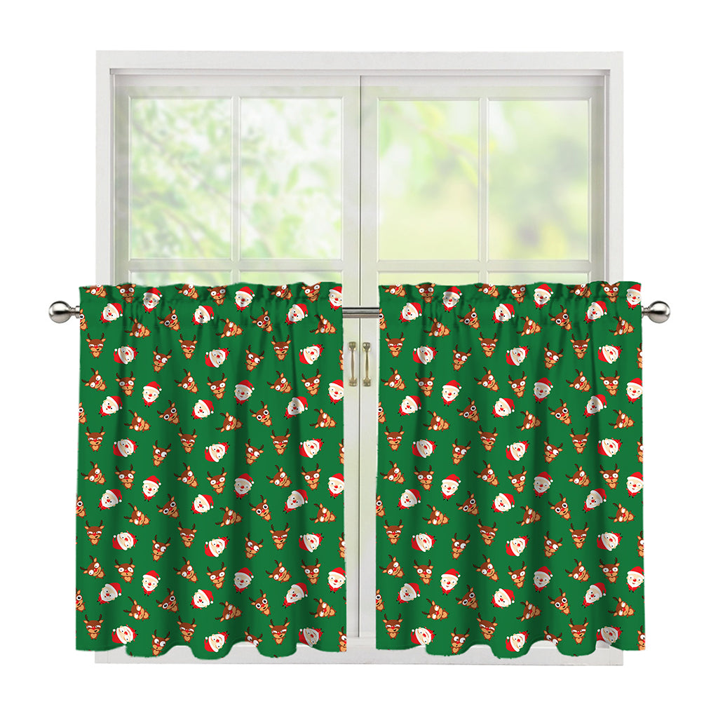 Santa Claus And Reindeer Emoji Print Tier Curtains