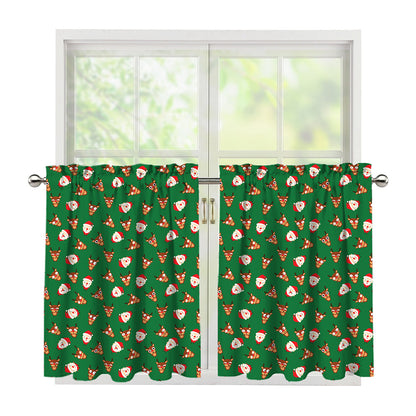 Santa Claus And Reindeer Emoji Print Tier Curtains