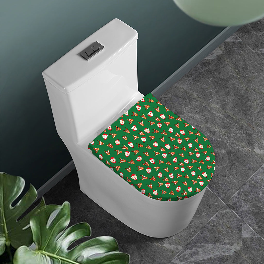 Santa Claus And Reindeer Emoji Print Toilet Lid Cover