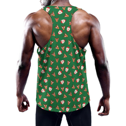 Santa Claus And Reindeer Emoji Print Training Tank Top