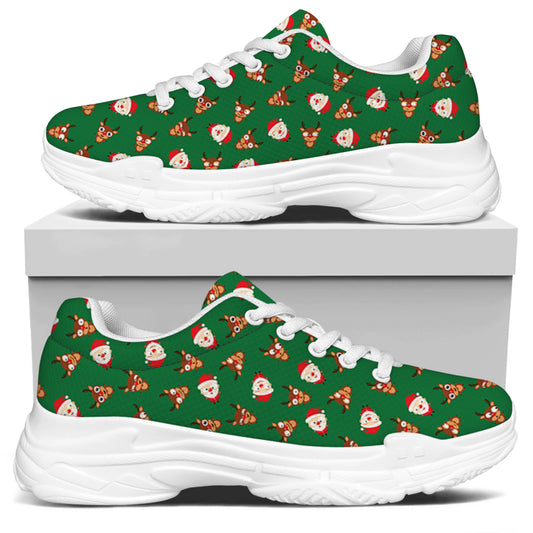 Santa Claus And Reindeer Emoji Print White Chunky Shoes