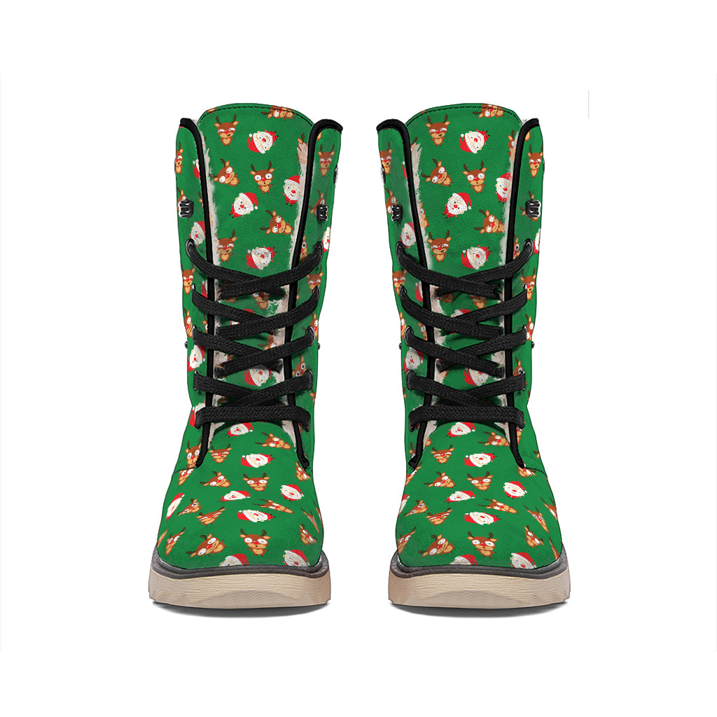 Santa Claus And Reindeer Emoji Print Winter Boots