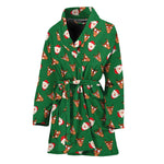 Santa Claus And Reindeer Emoji Print Women's Bathrobe