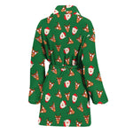 Santa Claus And Reindeer Emoji Print Women's Bathrobe