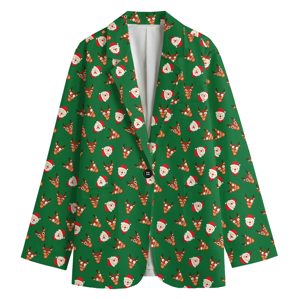 Santa Claus And Reindeer Emoji Print Women's Blazer