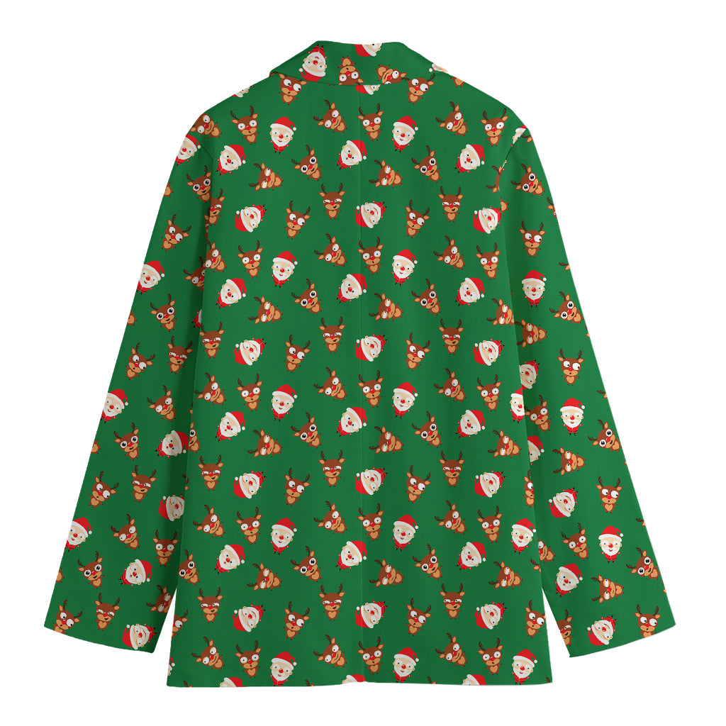 Santa Claus And Reindeer Emoji Print Women's Blazer