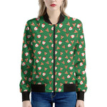 Santa Claus And Reindeer Emoji Print Women's Bomber Jacket