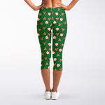 Santa Claus And Reindeer Emoji Print Women's Capri Leggings