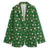 Santa Claus And Reindeer Emoji Print Women's Cotton Blazer