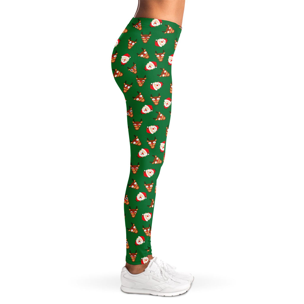 Santa Claus And Reindeer Emoji Print Women's Leggings