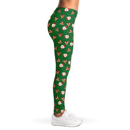 Santa Claus And Reindeer Emoji Print Women's Leggings